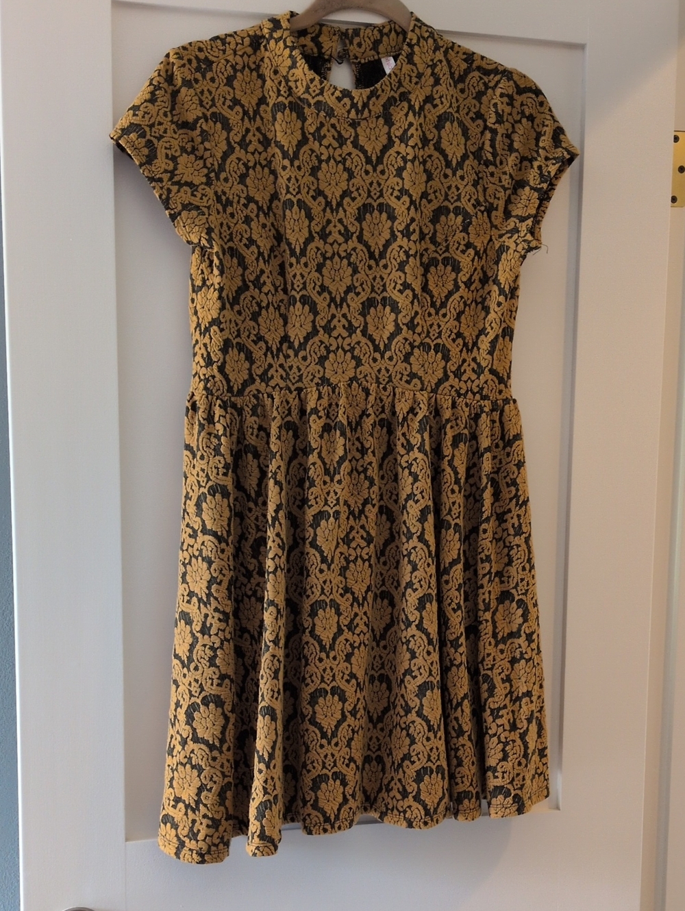 Xhilaration Mustard and Black Jacquard Fit-and-Flare Dress